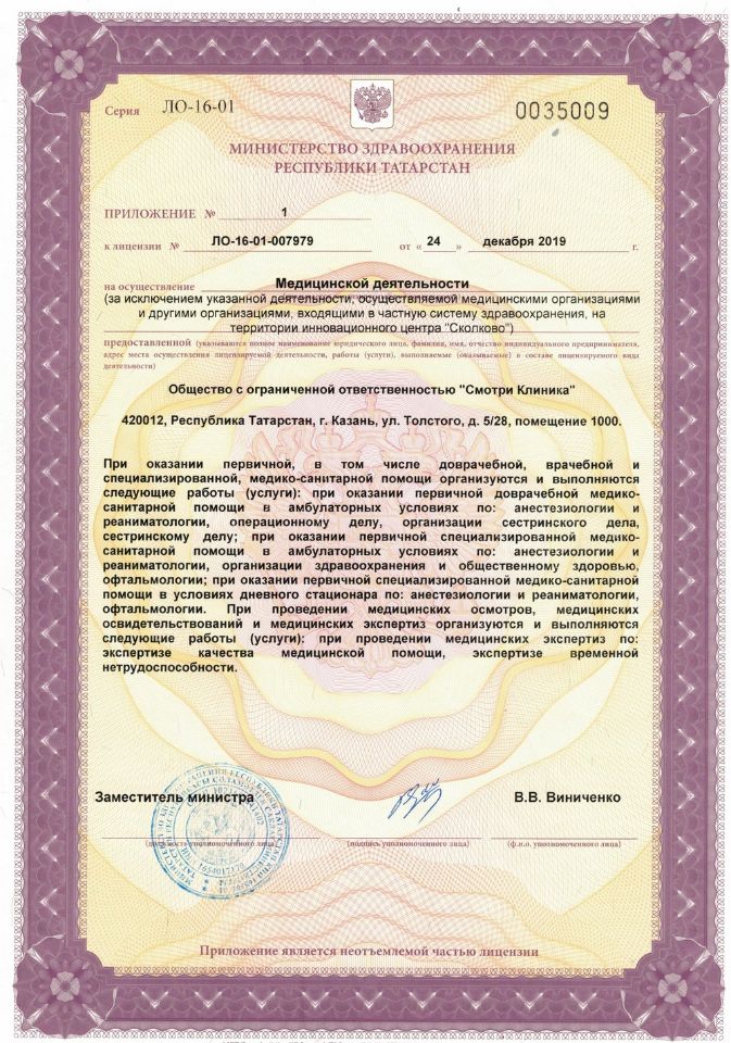 Приложение к лицензии Клиника Смотри